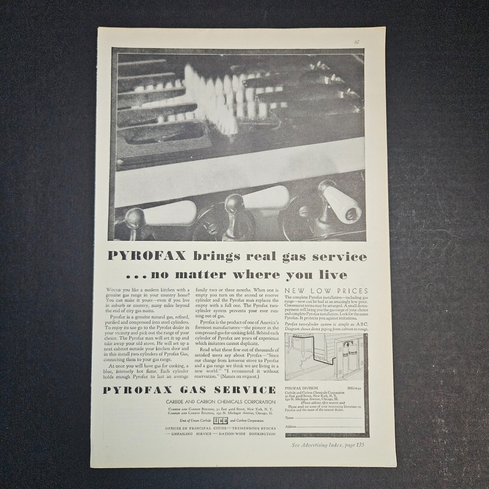 1930 Pyrofax Gas Service Black & White Full Page Vintage Print Magazine Ad